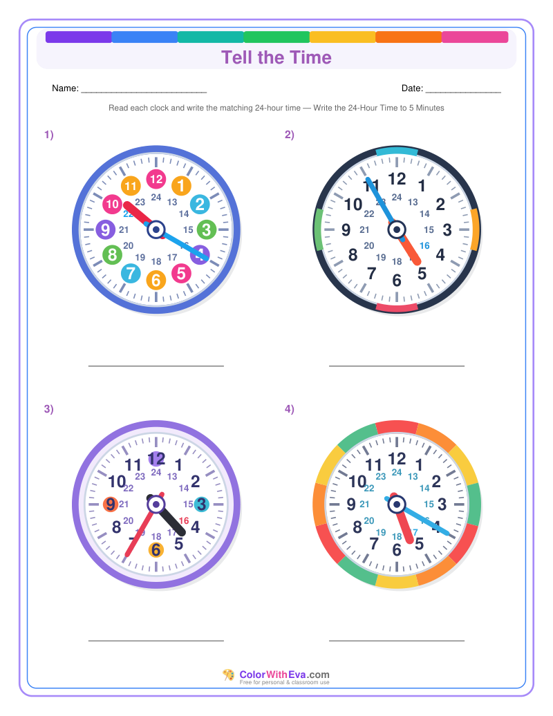 Telling Time: 24-Hour Five-Minute Intervals (Set 4) preview