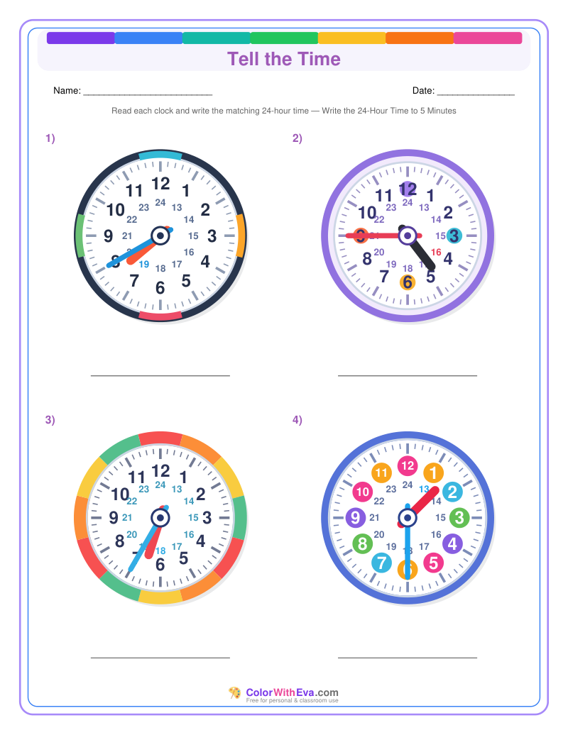 Telling Time: 24-Hour Five-Minute Intervals (Set 5) preview