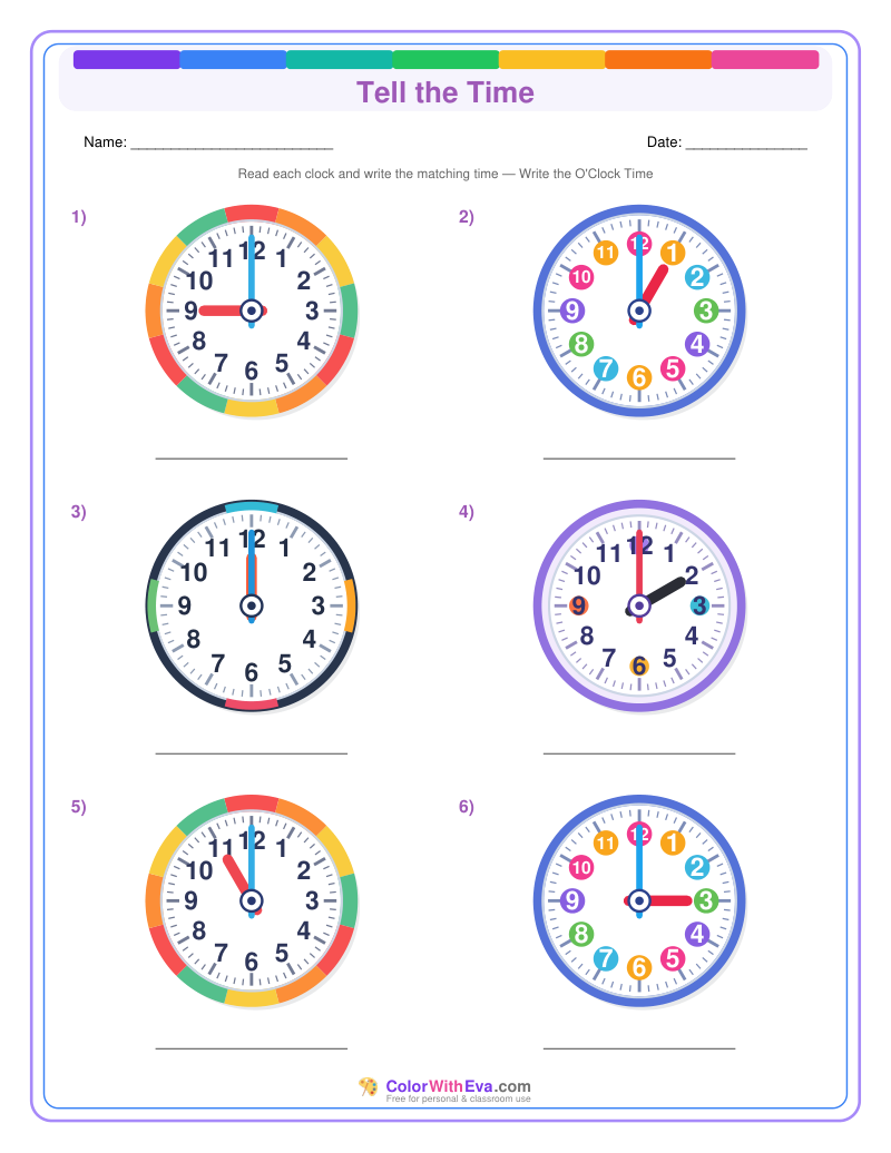 Telling Time: O'Clock Practice (Set 1) preview