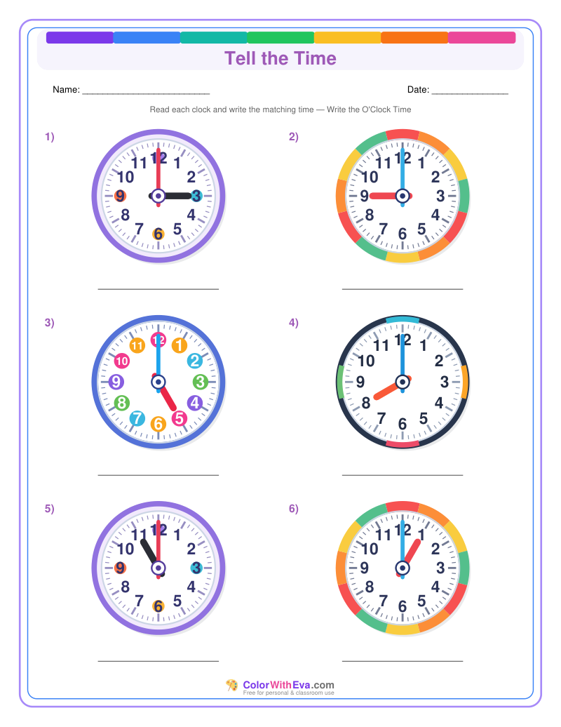 Telling Time: O'Clock Practice (Set 3) preview