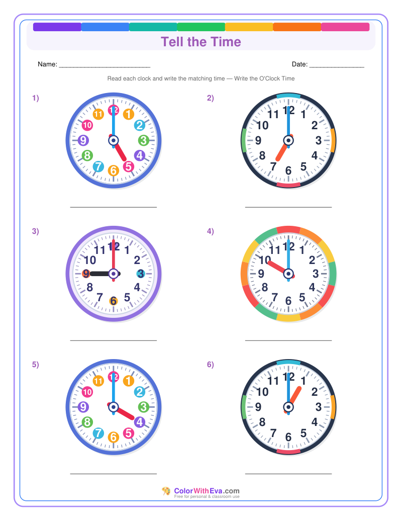 Telling Time: O'Clock Practice (Set 4) preview