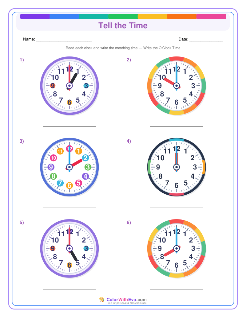 Telling Time: O'Clock Practice (Set 5) preview