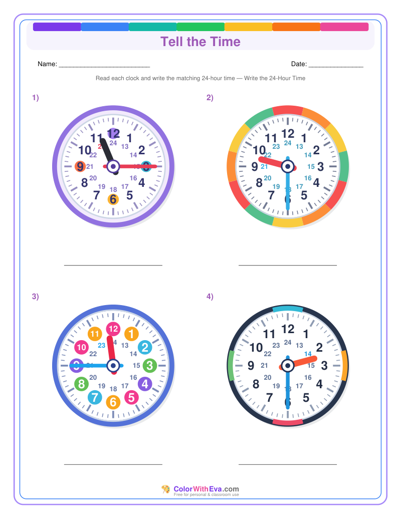 Telling Time: 24-Hour Quarter Hours (Set 1) preview