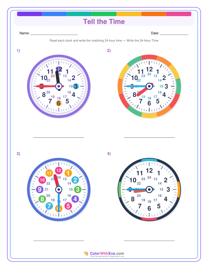 Telling Time: 24-Hour Quarter Hours (Set 2) preview