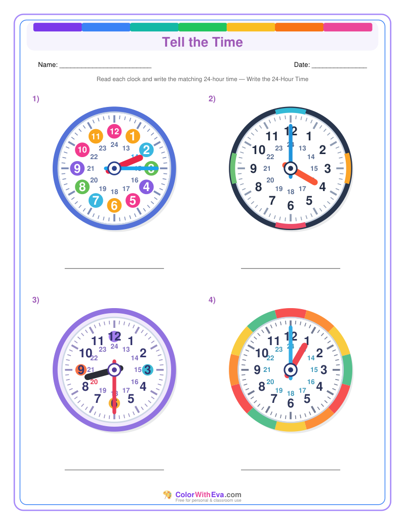 Telling Time: 24-Hour Quarter Hours (Set 3) preview
