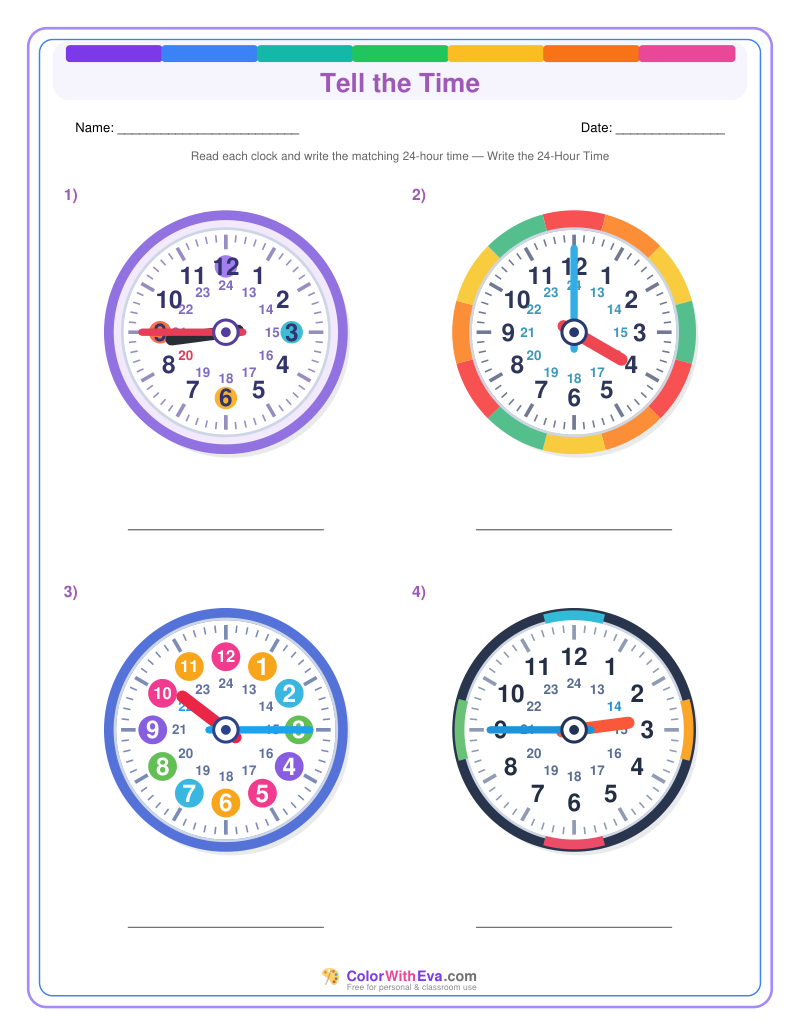 Telling Time: 24-Hour Quarter Hours (Set 4) preview