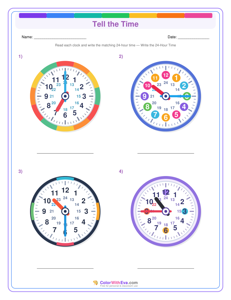 Telling Time: 24-Hour Quarter Hours (Set 5) preview
