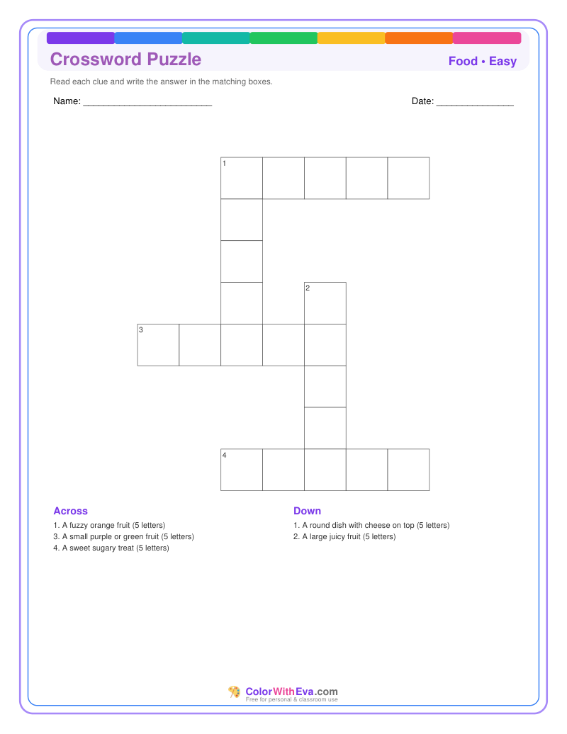 Food Crossword Puzzle - Easy #2 preview