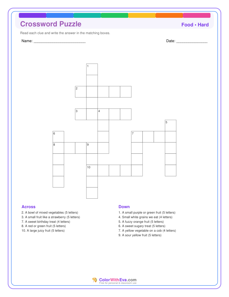 Food Crossword Puzzle - Hard #1 preview