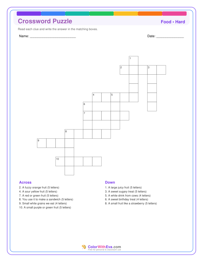 Food Crossword Puzzle - Hard #2 preview