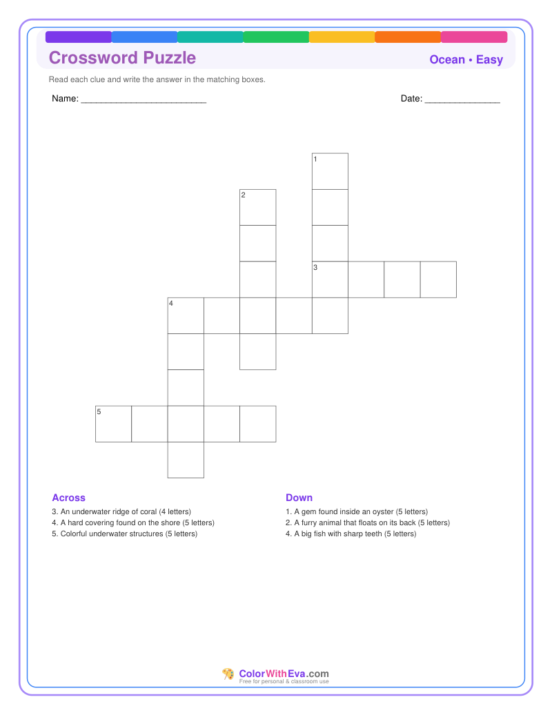 Ocean Crossword Puzzle - Easy #1 preview
