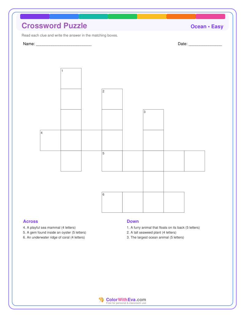 Ocean Crossword Puzzle - Easy #2 preview