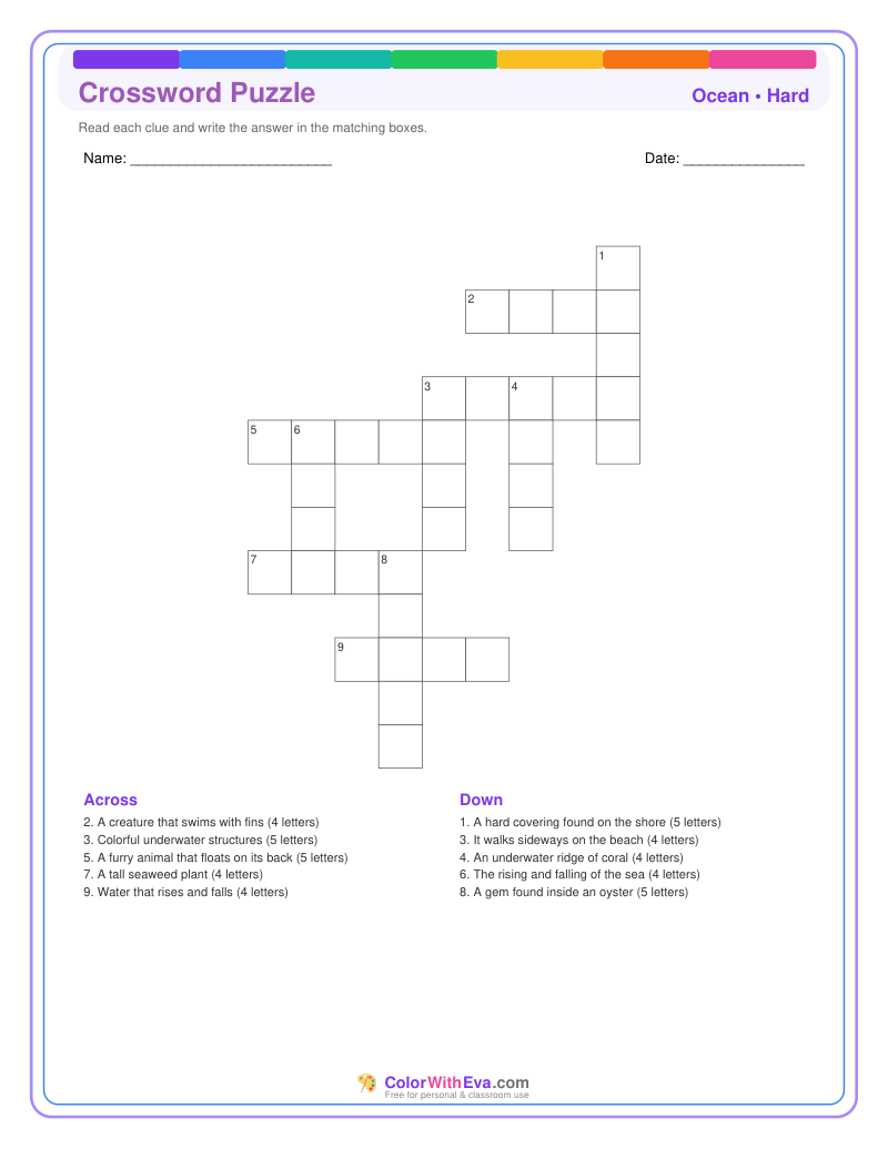 Ocean Crossword Puzzle - Hard #1 preview