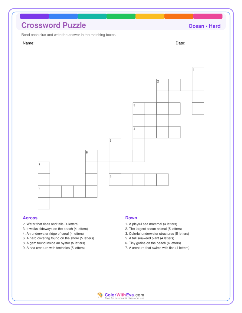 Ocean Crossword Puzzle - Hard #2 preview