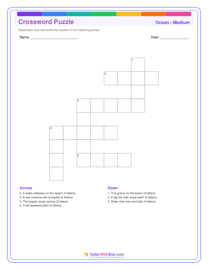 Ocean Crossword Puzzle - Medium #1 preview