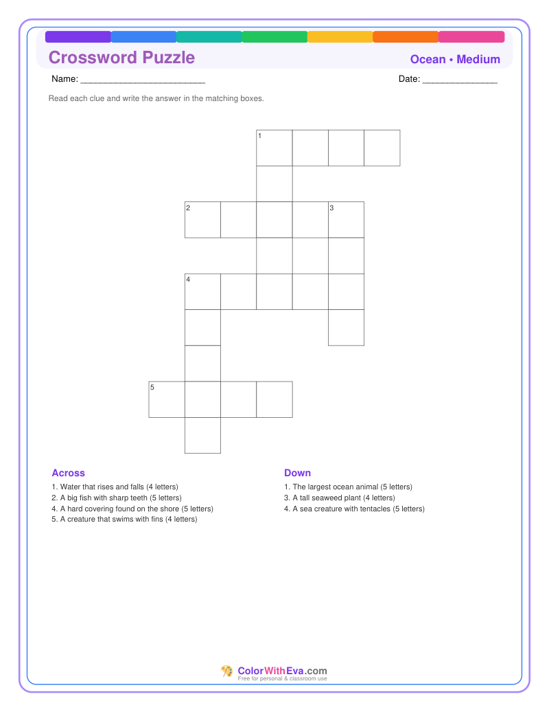 Ocean Crossword Puzzle – Medium #2 preview