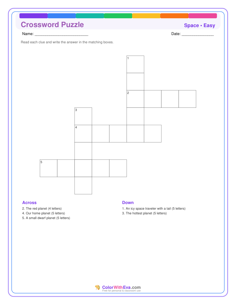 Space Crossword Puzzle – Easy #2 preview