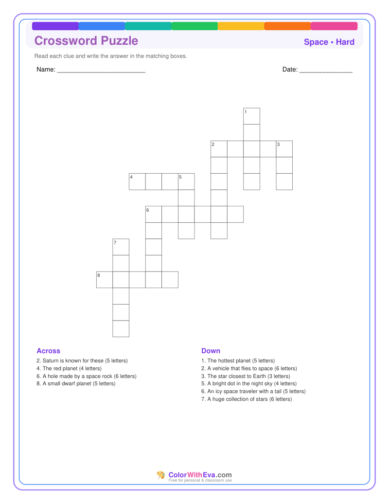 Space Crossword Puzzle - Hard #1 preview