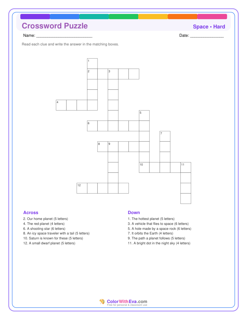 Space Crossword Puzzle – Hard #2 preview