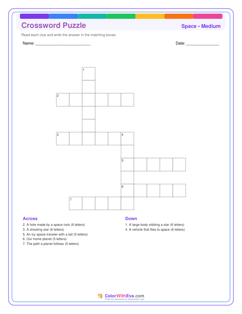 Space Crossword Puzzle - Medium #1 preview