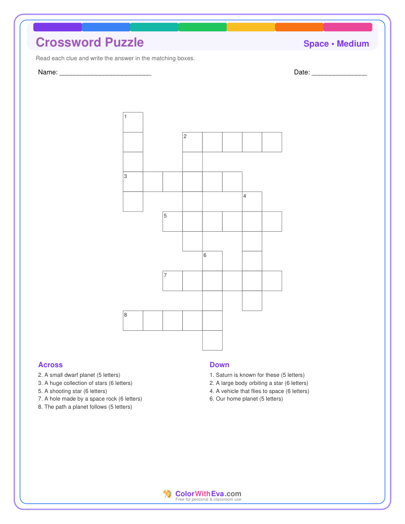 Space Crossword Puzzle - Medium #2 preview