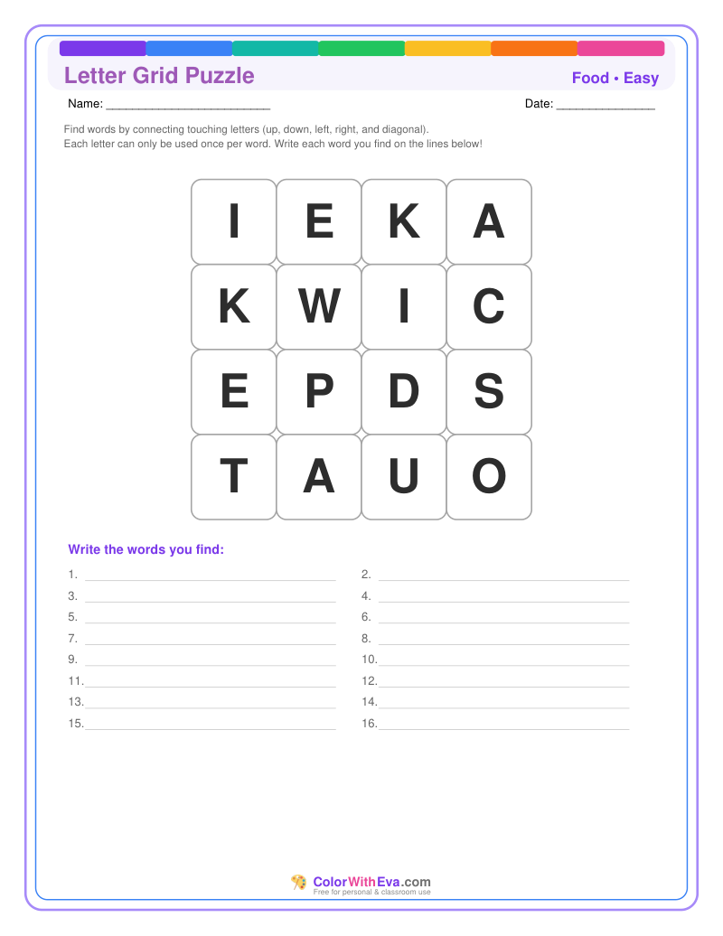 Food Letter Grid – Easy #1 preview