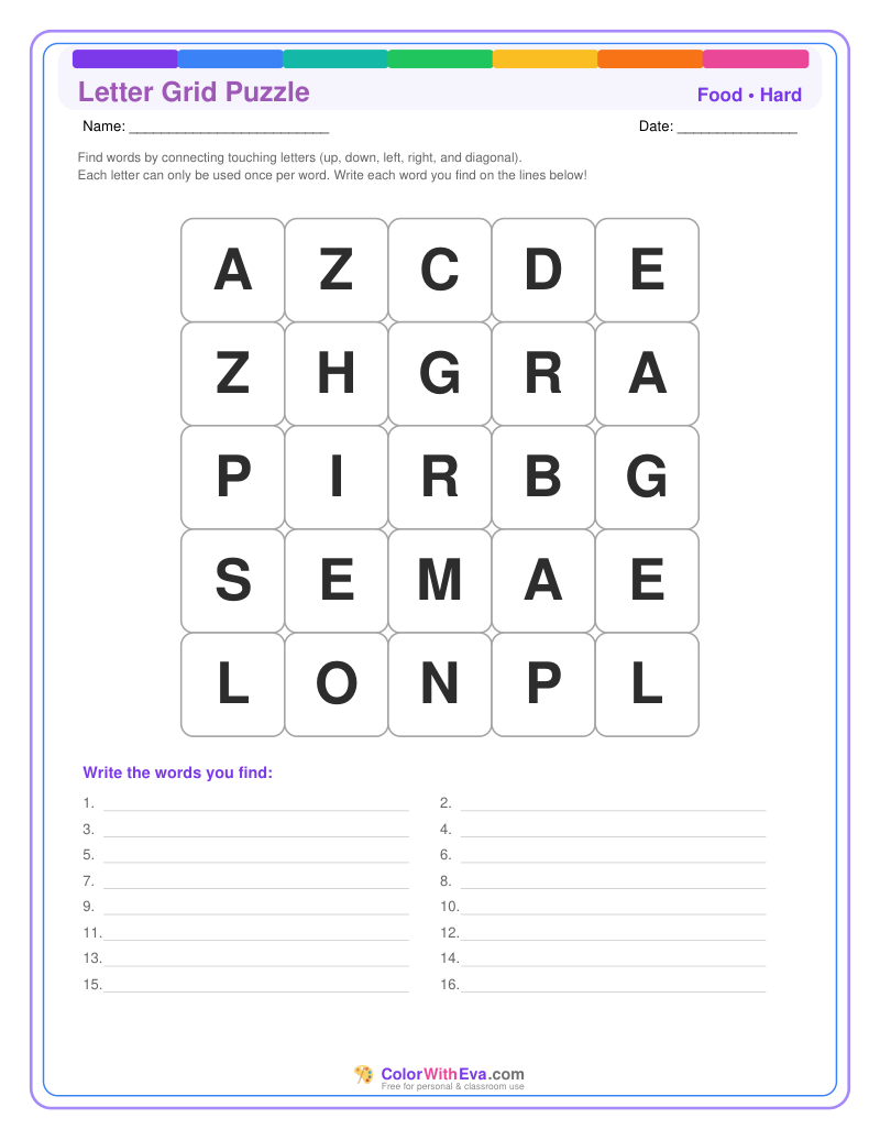 Food Letter Grid – Hard #1 preview