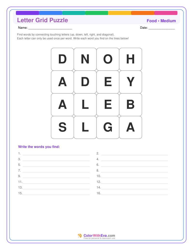 Food Letter Grid – Medium #1 preview
