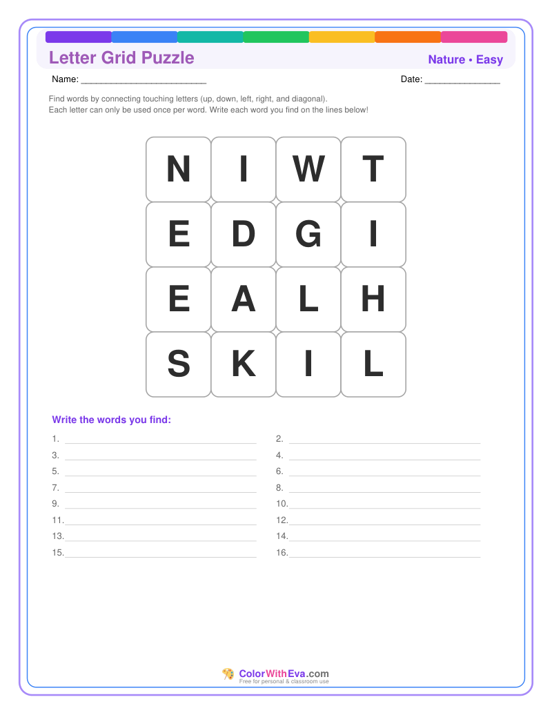 Nature Letter Grid – Easy #1 preview