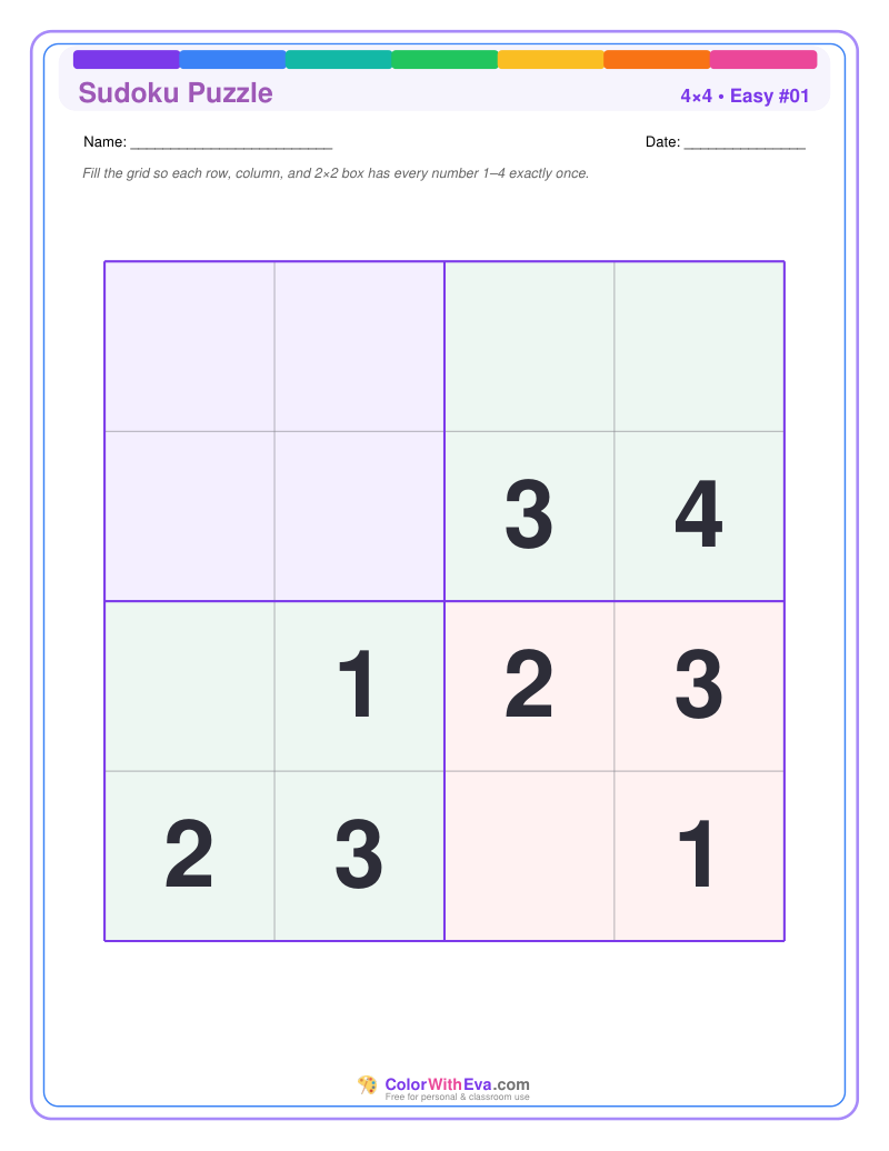 Sudoku 4×4 – Easy #01 preview