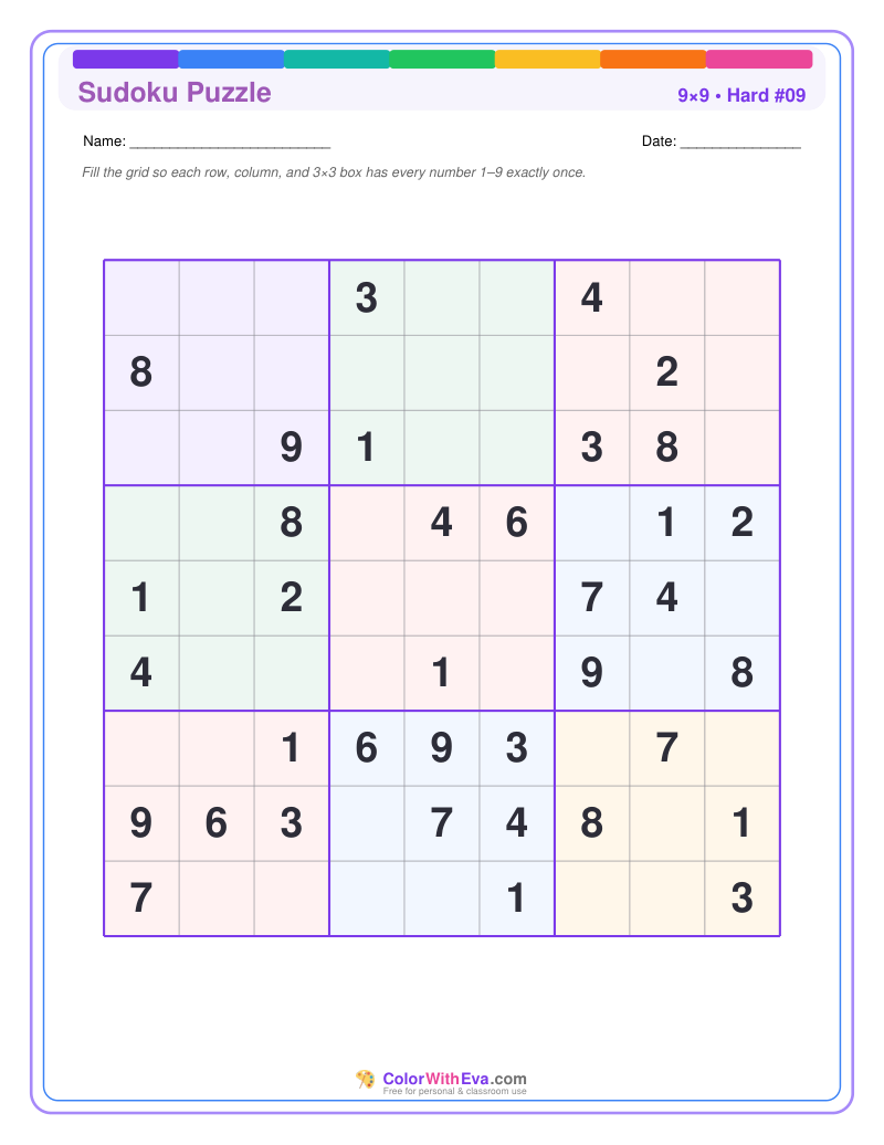 Sudoku 9×9 – Hard #09 preview