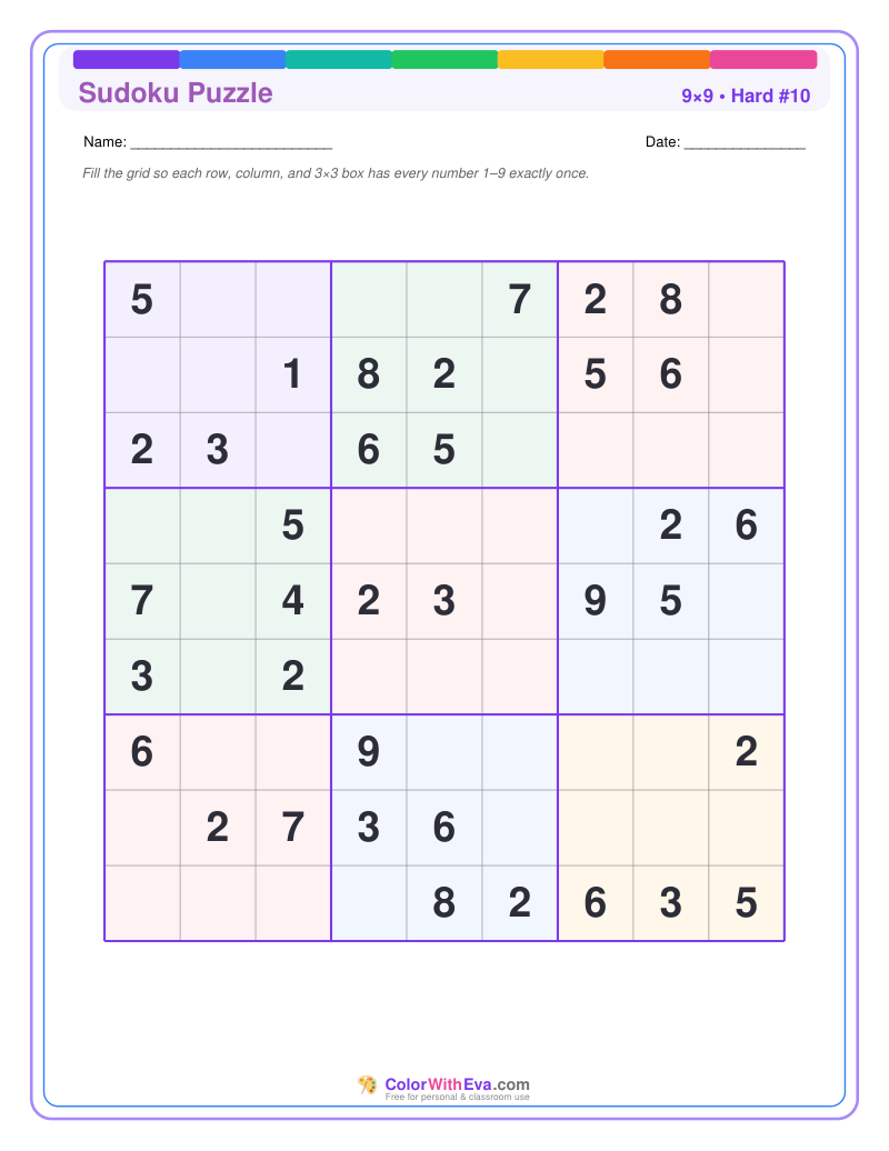 Sudoku 9×9 – Hard #10 preview