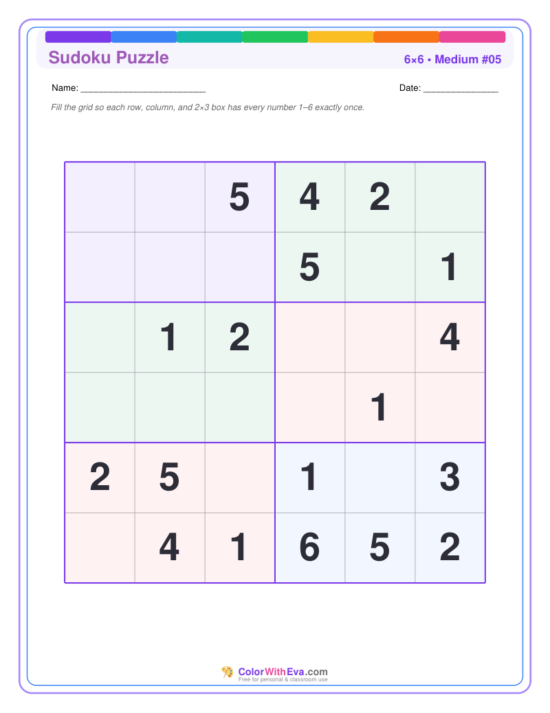 Sudoku 6×6 – Medium #05 preview
