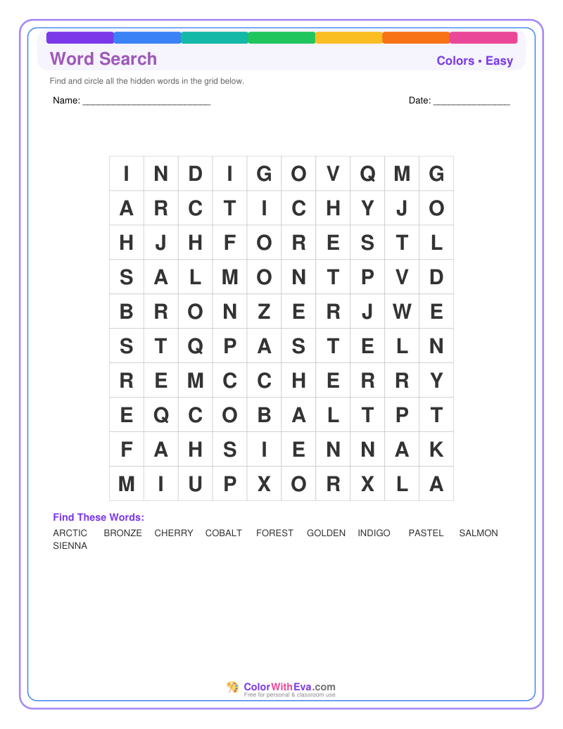 Colors Word Search – Easy #1 preview