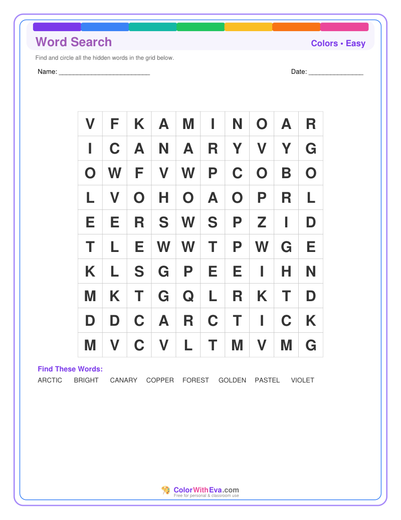 Colors Word Search – Easy #2 preview