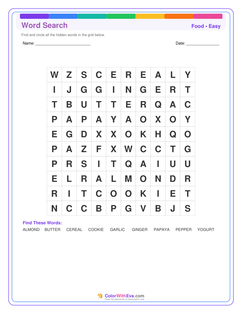 Food Word Search – Easy #2 preview