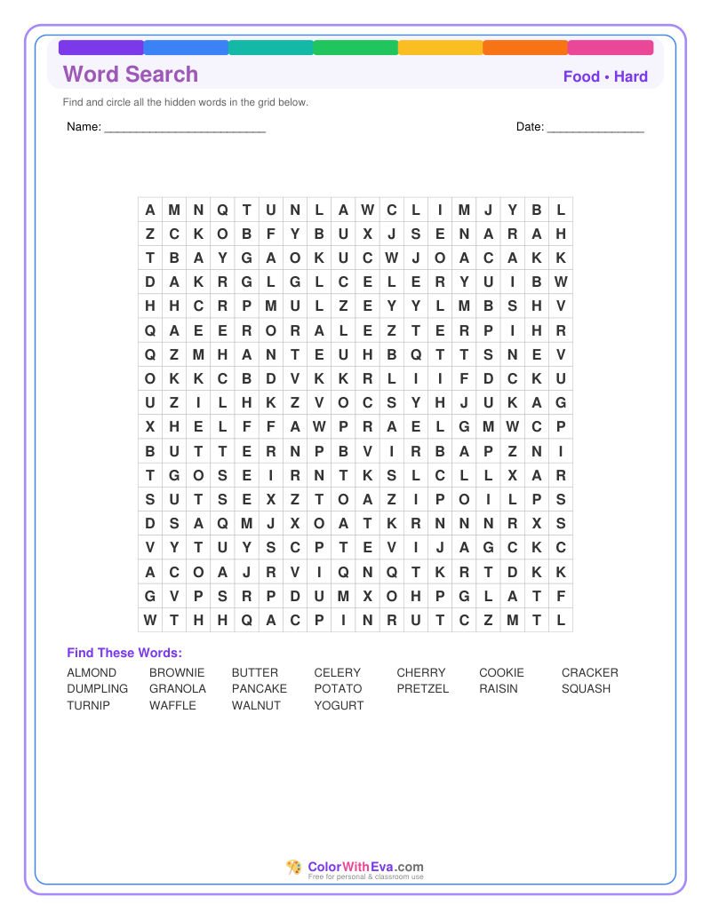 Food Word Search – Hard #1 preview