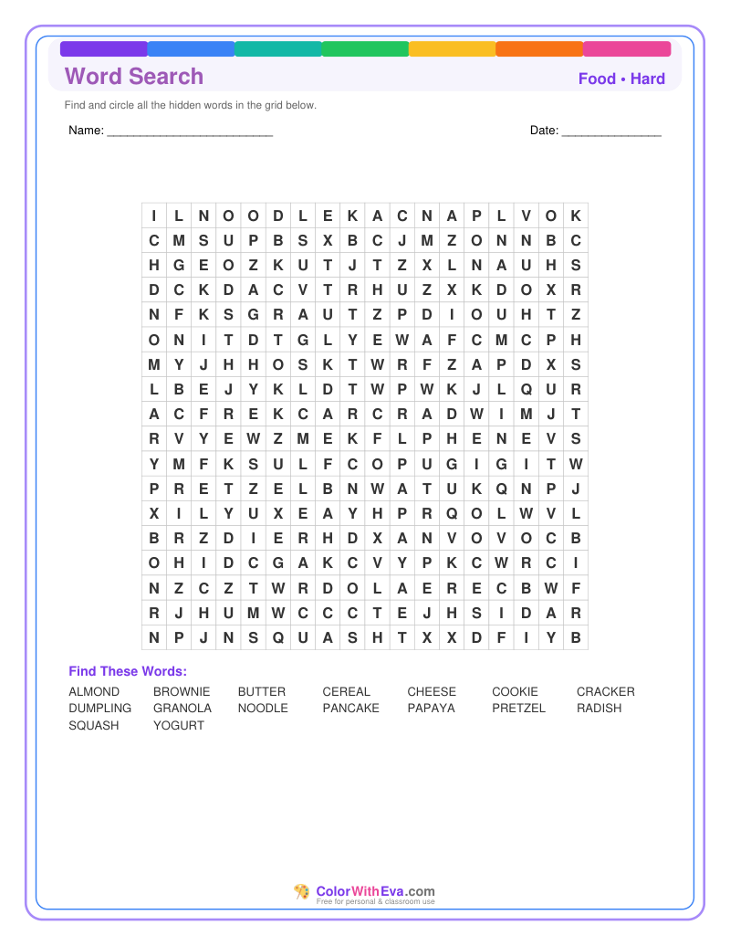 Food Word Search – Hard #2 preview