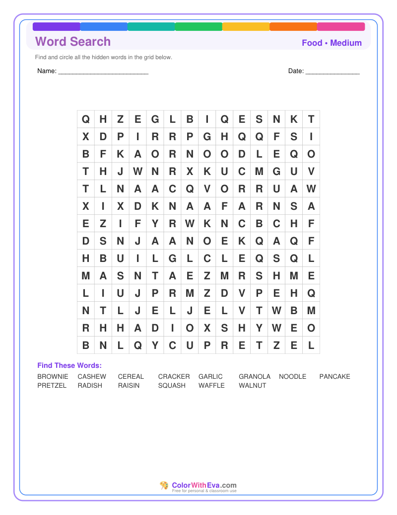 Food Word Search – Medium #1 preview