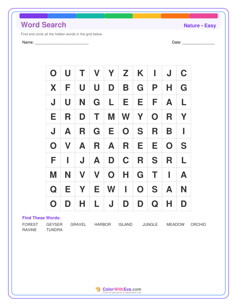Nature Word Search – Easy #1 preview