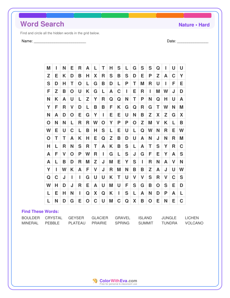 Nature Word Search – Hard #1 preview