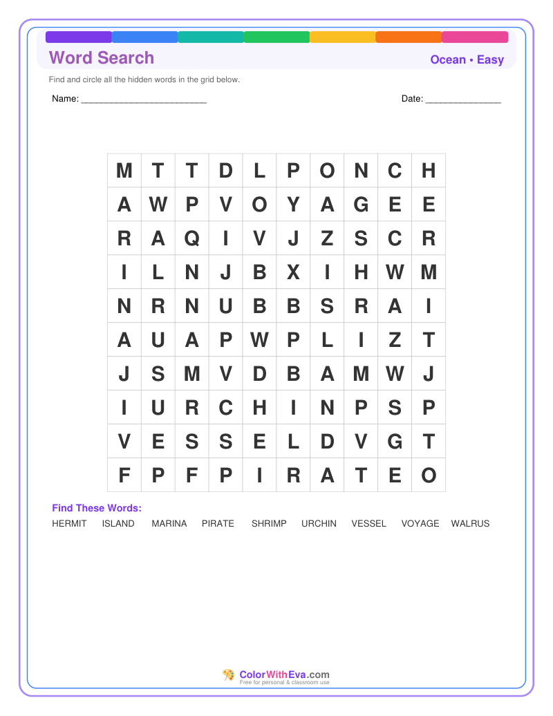 Ocean Word Search – Easy #2 preview