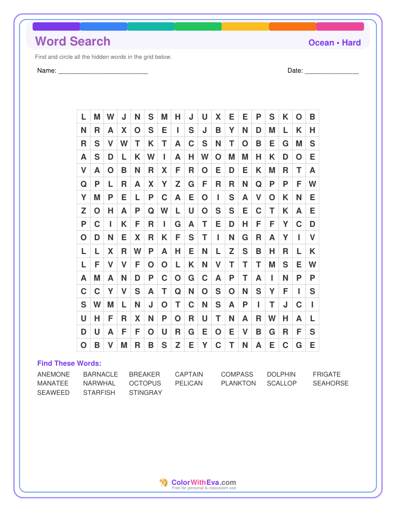 Ocean Word Search – Hard #2 preview