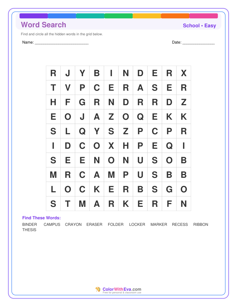 School Word Search – Easy #1 preview