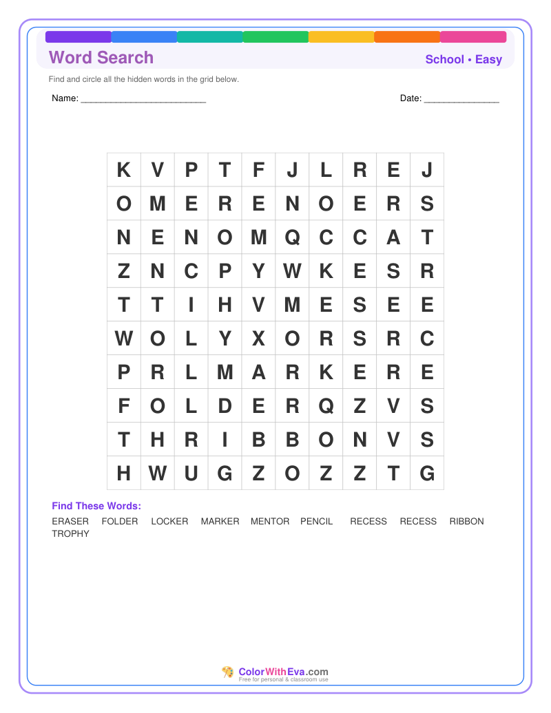 School Word Search – Easy #2 preview