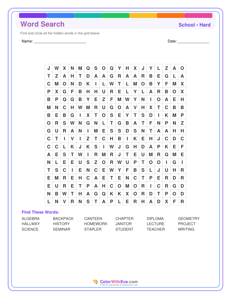 School Word Search – Hard #1 preview