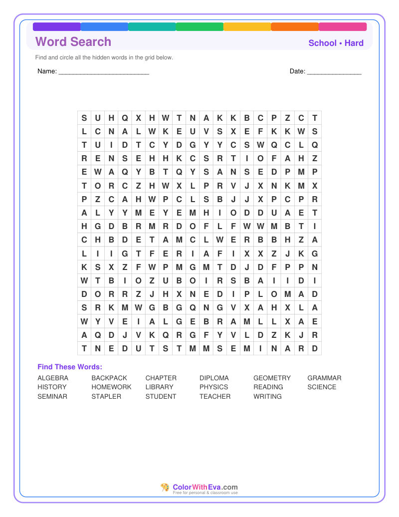 School Word Search – Hard #2 preview