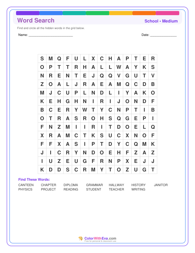 School Word Search – Medium #1 preview