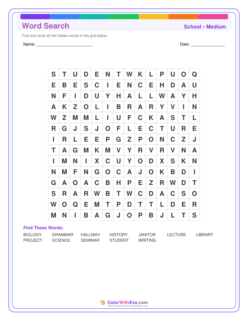 School Word Search – Medium #2 preview