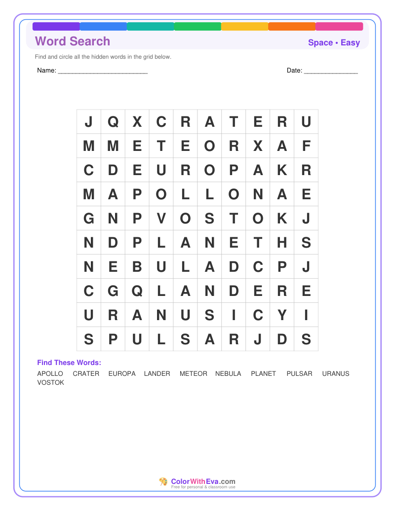 Space Word Search – Easy #1 preview